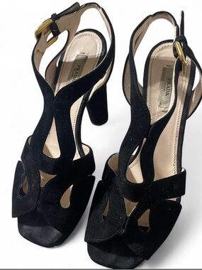 Prada Black Suede Cutout High-Heel Slingbacks